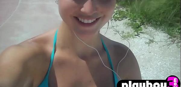  Beautiful brunette Amanda Cerny loves her sexy body and she exposed it outdoor